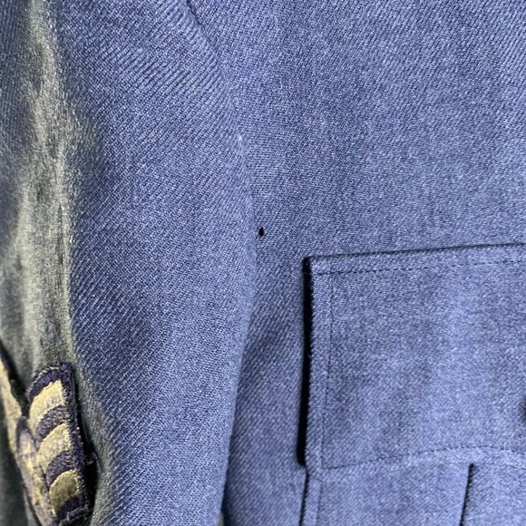 Vintage 50s US Air Force Wool Coat 40L Serge Blue Lined Buttons Pockets Patches - Picture 6 of 16